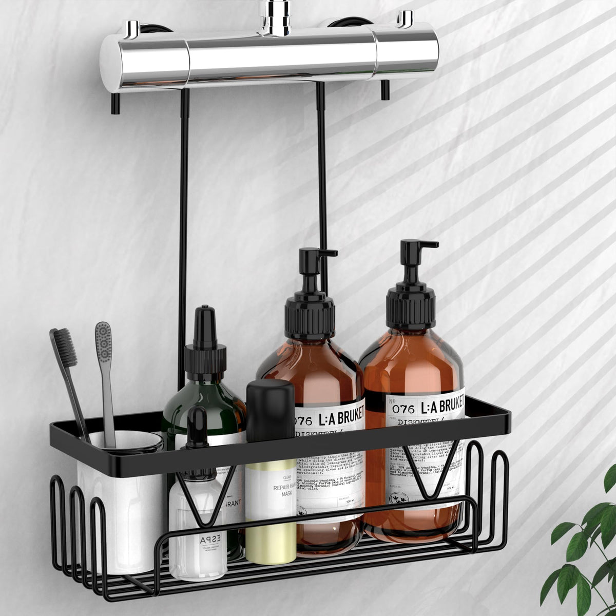 Kegii Shower Caddy Hanging, Bathroom Storage with Hanger, Shelf Hanging Hooks, Tidy Organiser Accessories Black
