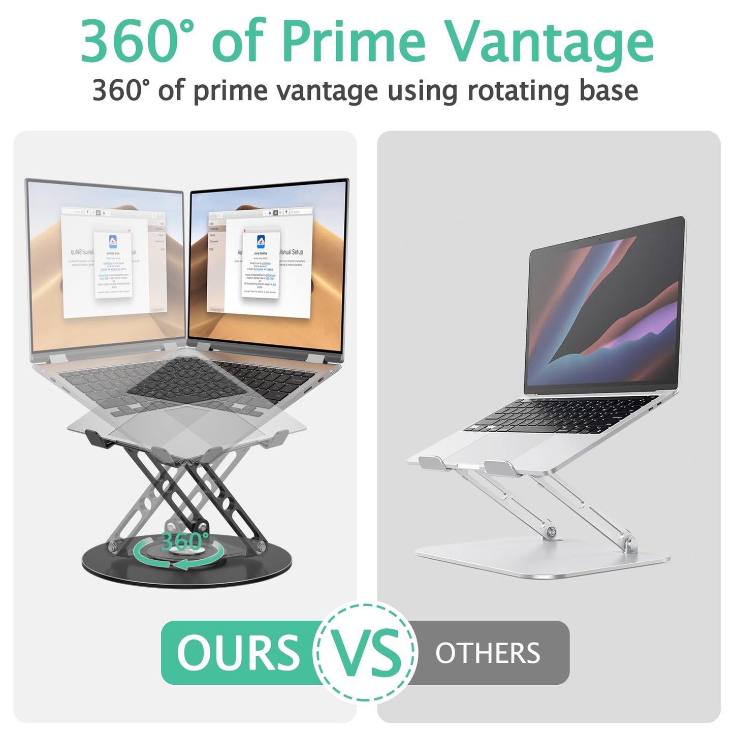 GleYo Laptop Stand for Desk Adjustable Computer Stand with 360 Rotating Base Ergonomic Laptop Riser Mount for Desk Foldable Protable Computer Desk