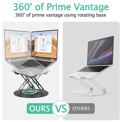 GleYo Laptop Stand for Desk Adjustable Computer Stand with 360 Rotating Base Ergonomic Laptop Riser Mount for Desk Foldable Protable Computer Desk