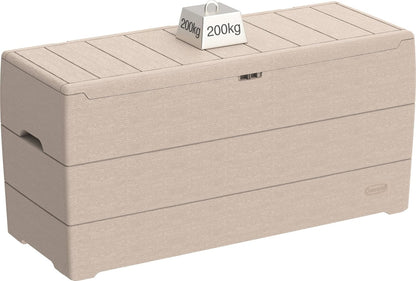 Duramax Cedargrain Durabox 270 Litre/ 71 Gallons plastic storage box, Outdoor Deck Garden Furniture Organizer, Lockable Lid, Plastic Cushion Box with
