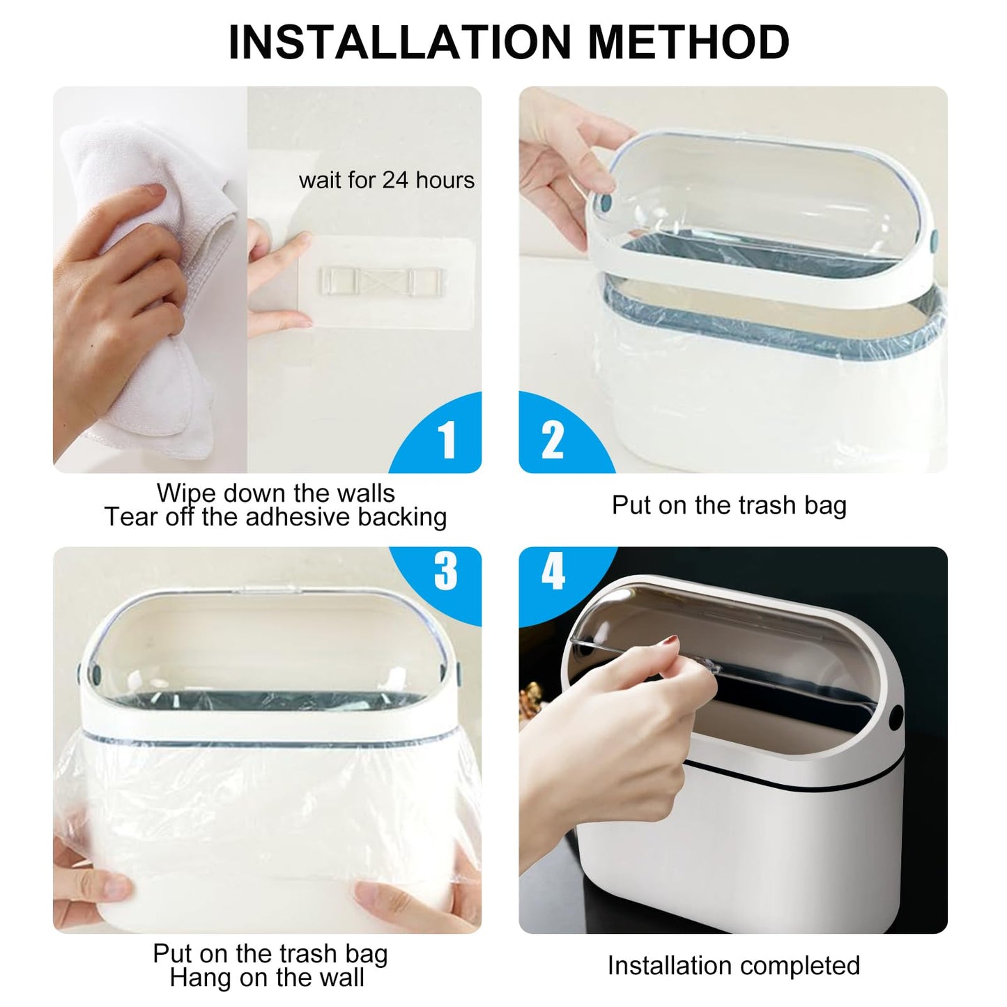 Bailtouk Mini Desktop Bin with Lid, 2L Plastic Wall Mounted Small Bin