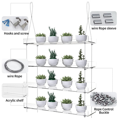ZerzSemp Hanging Acrylic Plant Shelves for Windows, Height Adjustable Clear Hanging Indoor Windows Wall Hanging Plant Stand for Window Grow