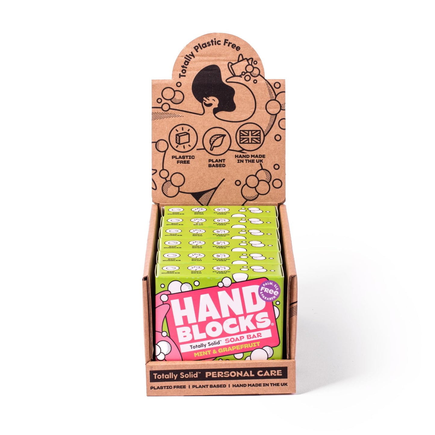Hand Blocks: Mint & Grapefruit (6 Pack) - Cold Processed Natural Soap Bars - Plastic, Palm, SLS, SLES & Paraben Free