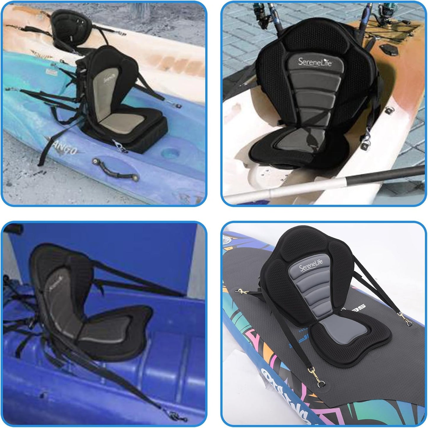 SereneLife Paddleboard Seat - Detachable UniversaL BAdjustable Seat, with Straps and Hooks, Form-Fitting Design for All Body Sizes, Kayak