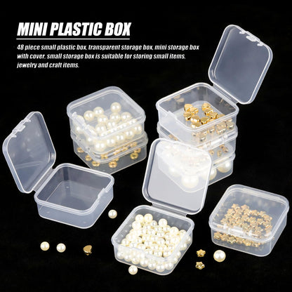 Prmape 48 Pieces Small Storage Box with Lid, 4.5 * 4.5 * 2cm Mini Rectangular Plastic Boxes, Mini Clear Bead Storage Containers