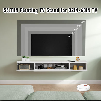 Pmnianhua Floating TV Shelf, Wall Mounted TV Cabinet, Floating Shelves with Door, Modern Entertainment Media Console Center Large Storage Under TV