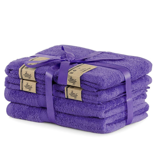DecoKing Set of 6 Purple Cotton 4 Hand Towels 50 x 100 cm and 2 Bath Towels 70 x 140 cm Bath Towels Bamboo Viscose Absorbent Antibacterial Bamby Plum