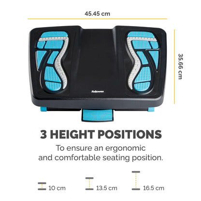 Fellowes Energiser Ergonomic Foot Rest for Under Desk with three Height Adjustments and Massage Surface, blue/charcoal/grey