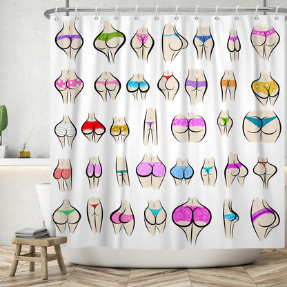 ASDCXZ Funny Shower Curtain 180x180 cm, Funny Colorful Butt Curve Pattern White Bath Washable Shower Curtains Polyester Textile Waterproof Bath