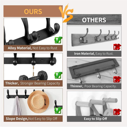 SARIHOSY Black 5-Hook Black Self Adhesive Hooks, Rustic Coat Hooks Hanger Hook Door Hooks Screw in