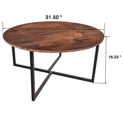 HOMERECOMMEND Round Coffee Table Tea Table Dining Table Modern Office Desk End Table Sofa Table for Living Room Rustic Brown/Black