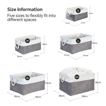 Mangata Set of 3 Soft Fabric Storage Baskets with Rope Handles, 41x31x18 cm, Rectangular Shelf & Wardrobe Organiser Boxes