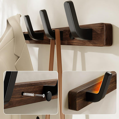 Lxoraziy Wall-Mounted Coat Rack - Walnut Coat Rack Hook, Heavy Duty Wooden Wall Coat Hanger with 4 Coat Hooks for Hanging Coats, Hats, Clothing
