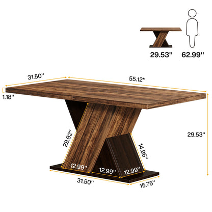 Tribesigns 55-Inch Farmhouse Dining Table for 4, Rectangle Rustic Brown Kitchen Dining Room Table, Wooden Dinner Table for Home Dining Room