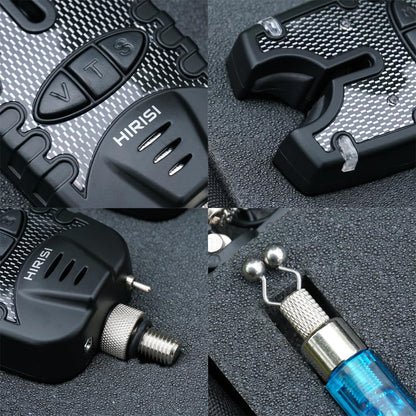 Hirisi Tackle Carp Fishing Bite Alarm and Swinger Set Water Resistant Blue LED (Blue and Red)