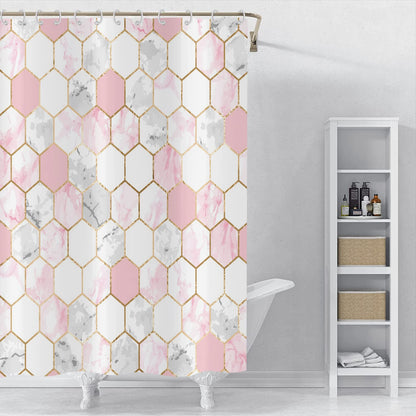 ASDCXZ Shower Curtain Marble 180x200 cm, Modern Light Luxury Pink Gold Grey Marble Optic Bathroom Shower Curtains Washable Polyester Textile