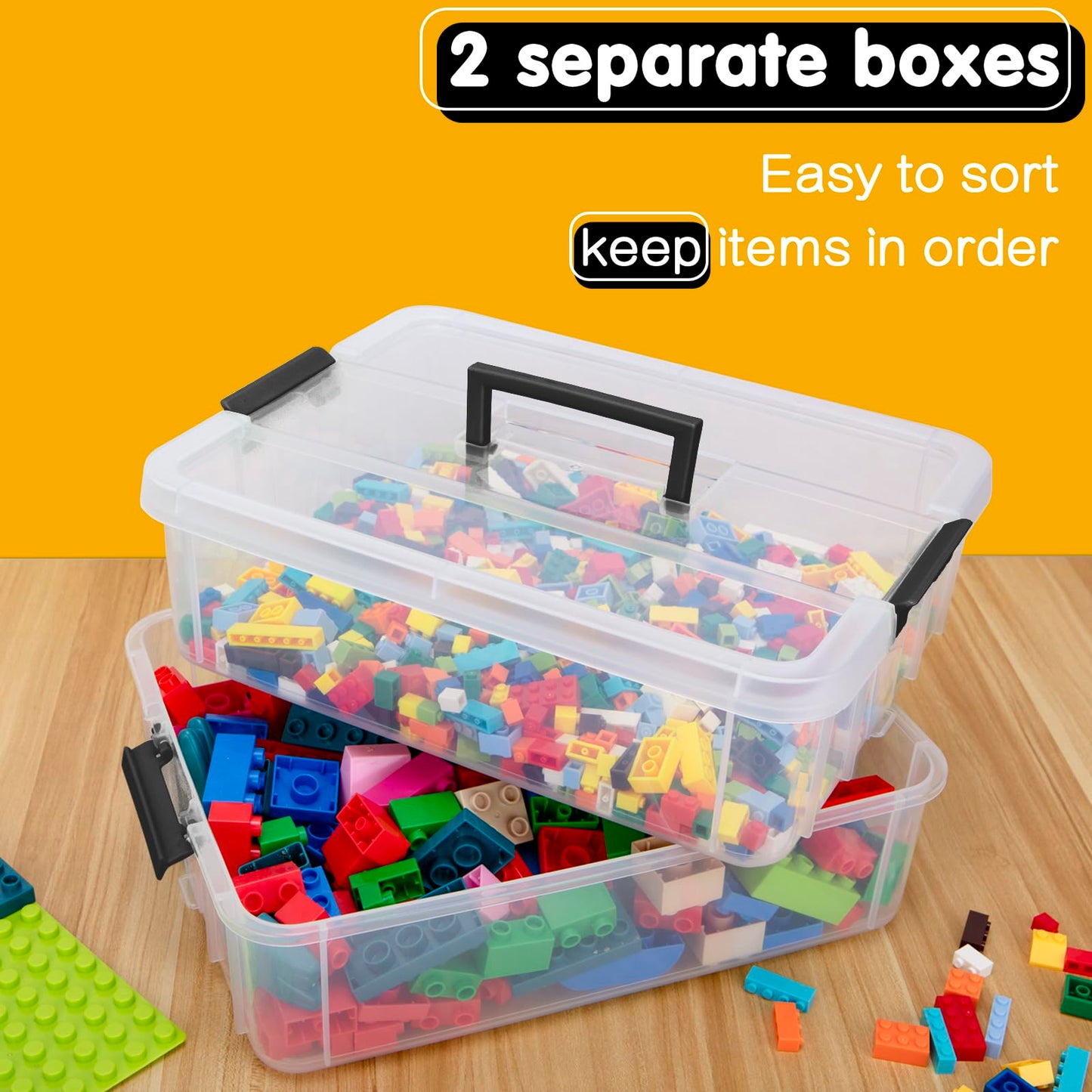 Creahaus 2 Layer Plastic Storage Containers with Lids, Multipurpose Clear Stack & Carry Box
