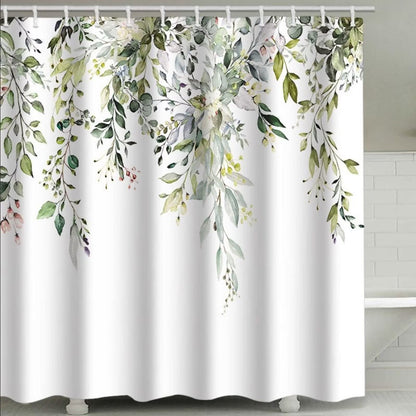 Ezmine Floral Shower Curtain Waterproof Plant Bathroom Decoration Leaves Washable Bathroom Curtain Decor Quick-Drying Shower Curtain with 12 Hooks