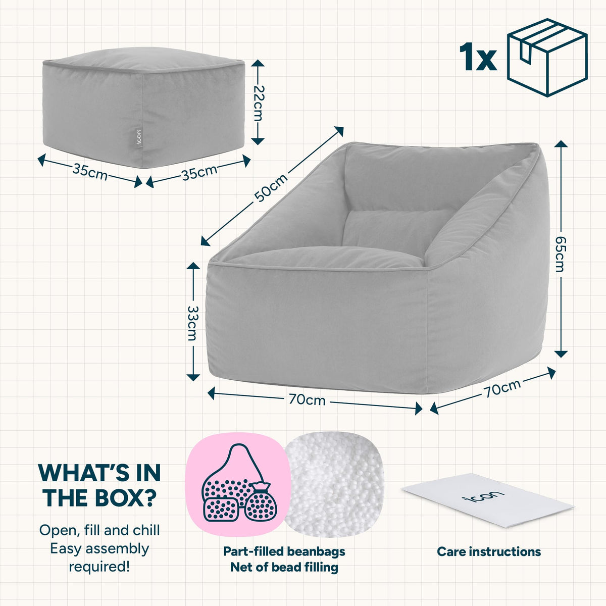 icon Natalia Velvet Bean Bag Chair & Footstool with Filling Included, Green