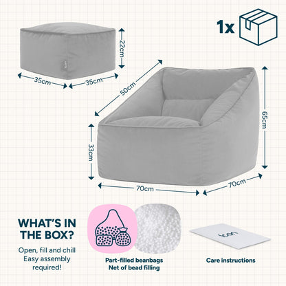 icon Natalia Velvet Bean Bag Chair & Footstool with Filling Included, Green