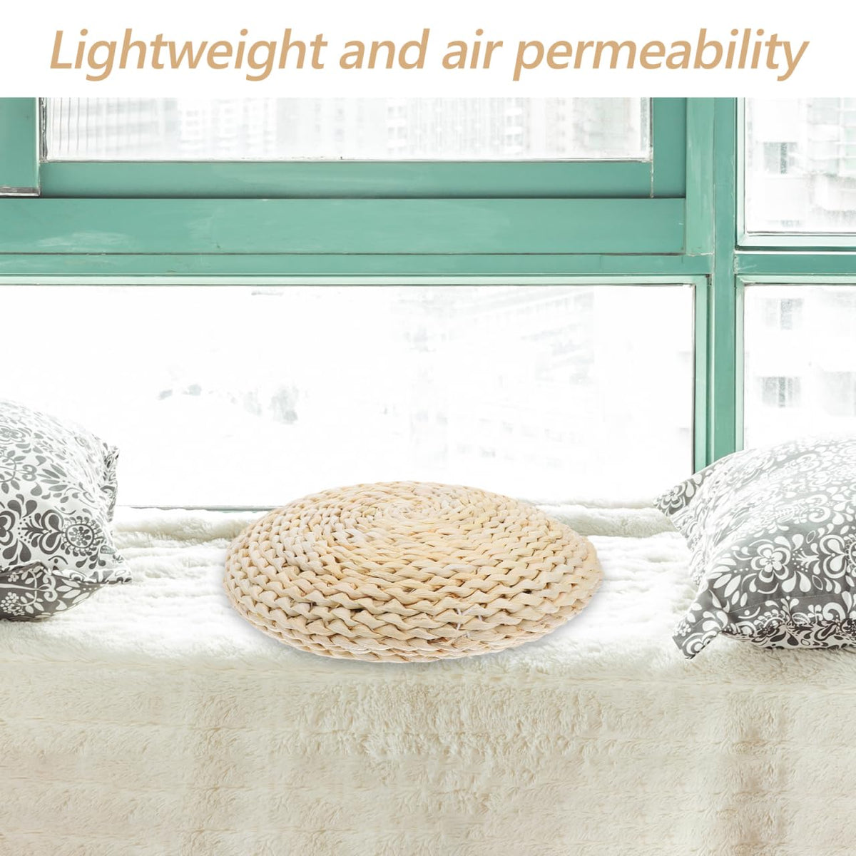 CAXUSD Round Straw-Woven Breathable Yoga Meditation Mat