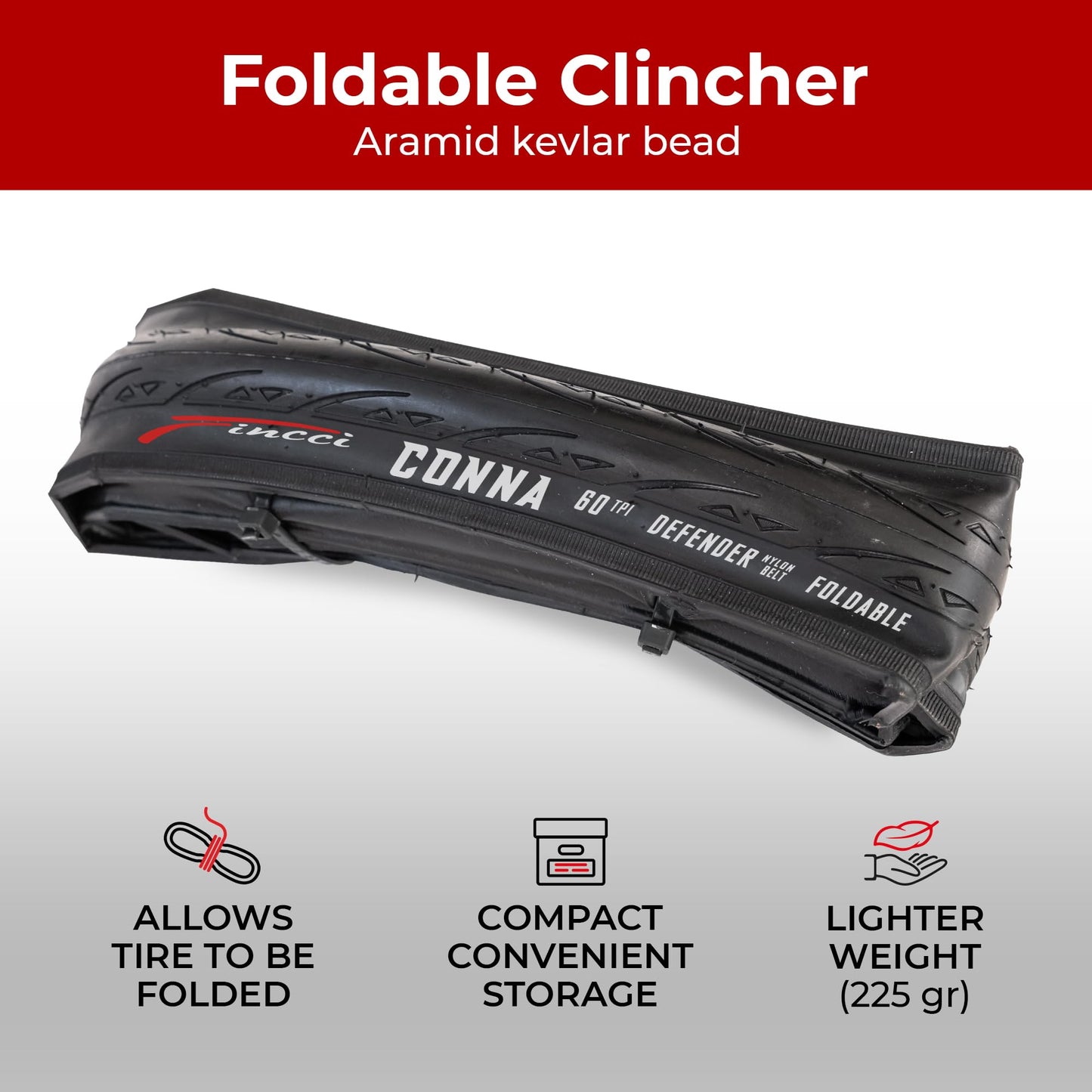 Fincci Racing Bike Tyres 700x25c - Pair Slick Foldable Tires 28 inch 25-622 with 1mm Nylon Protection 60 TPI - Pack of 2 for Folding, Race, Hybrid,