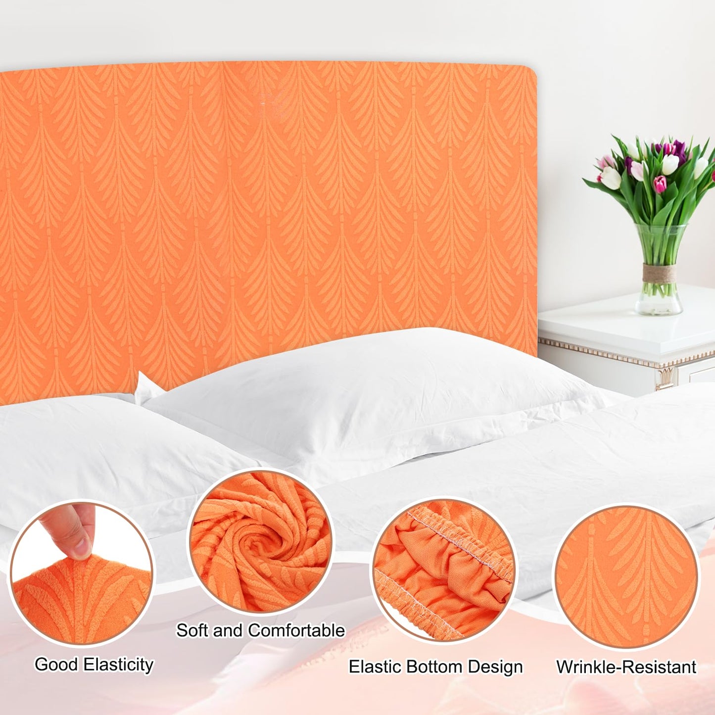 sourcing map Bed Headboard Slipcover, 180cm Jacquard Fabric Stretch Protector Covers, Dustproof Cover for 1.8m Headboard Bedroom Decor, Orange