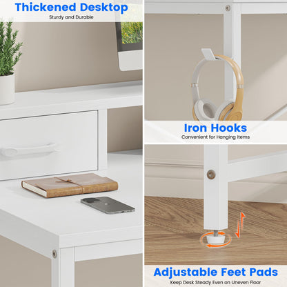Feonase Industrial-Style Computer Desk with Elevated Monitor Riser & Dual Drawers – 100cm Wide MDF Desktop for Home Office