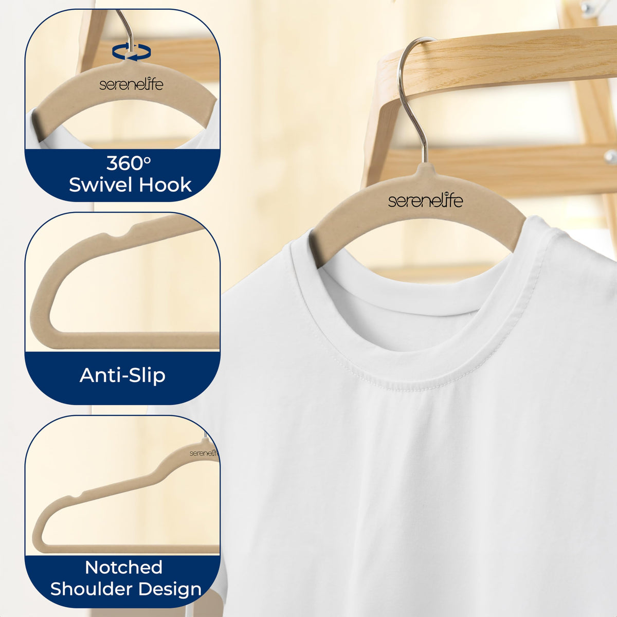50 Pieces Velvet Hangers - Space Saving Heavy Duty Slim Suit Clothes Hanger Set with 360 Degree Swivel Metal Hook, Can Hold Up to 10 Lbs. For Coats