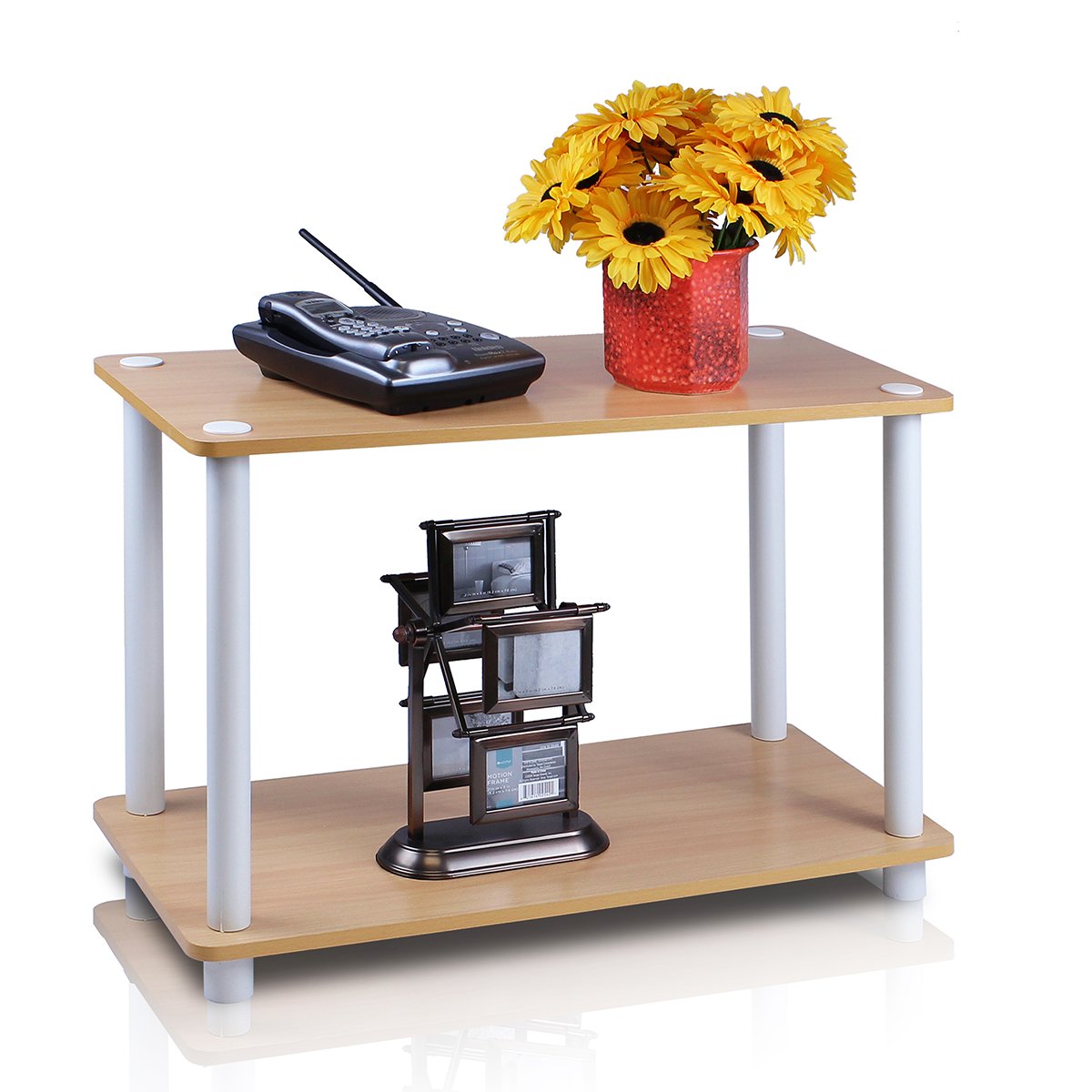Furinno TURN-N-TUBE Side Table, Rectangle End Table with Open Shelf, Toolless Assembly Night Stand, Bedside Table, for Living Room, Bedroom, Beech