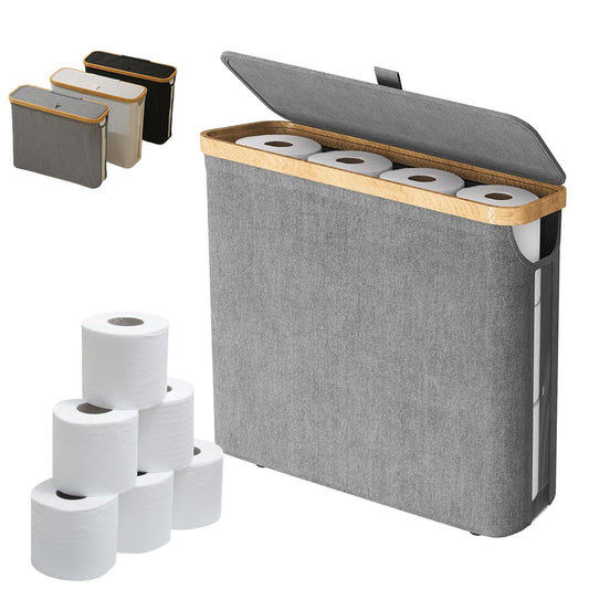 Toilet Paper Storage Basket,Toilet Roll Storage Basket with Lid,Bamboo Toilet Roll Basket Holder Organiser,Toilet Roll Storage Box,Free Standing