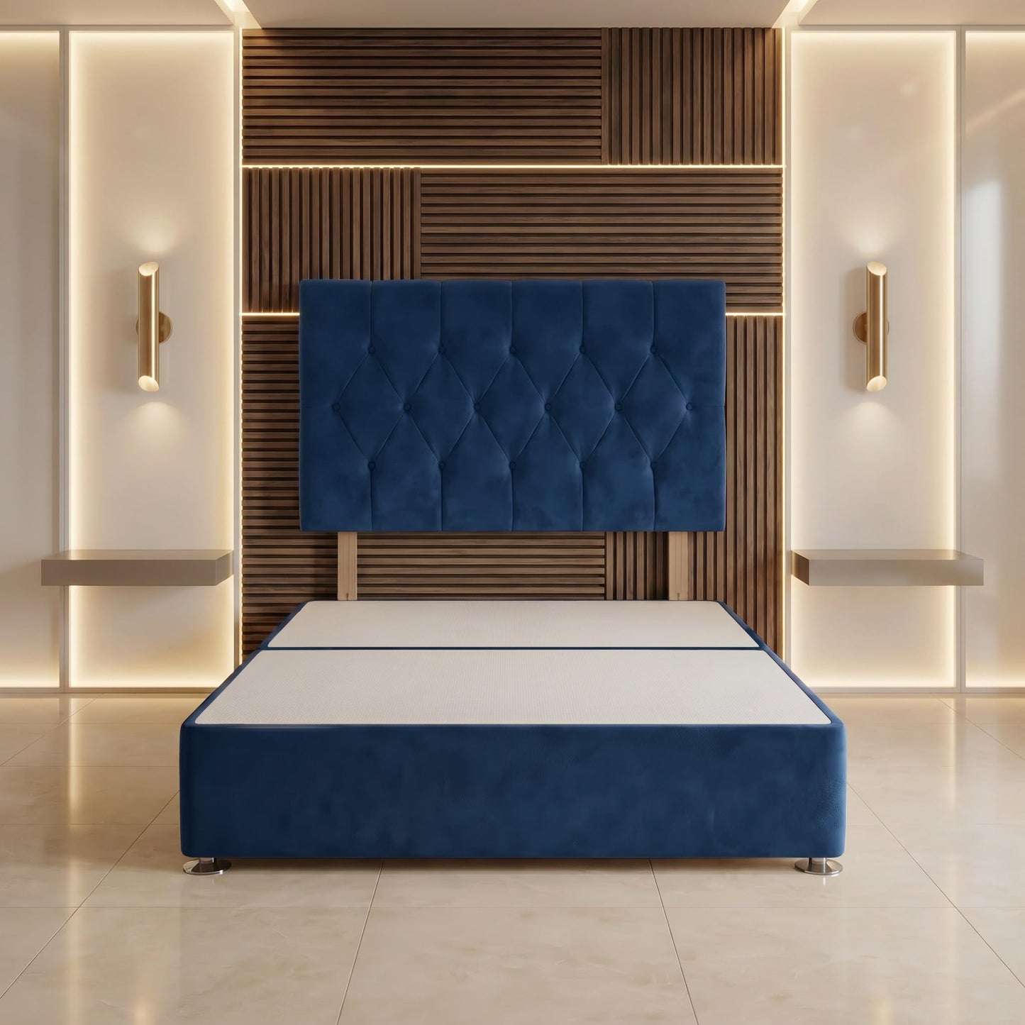 Bed Centre Ziggy Plush Single Divan Base 30" Headboard, Navy, 0 Draw