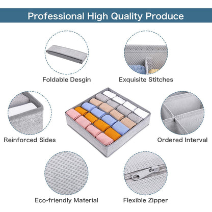Joyoldelf Drawer Organisers Dividers 2 Packs Wardrobe Organiser, 24 Cell Collapsible Closet Cabinet Organizer Underwear Storage Boxes for Storing