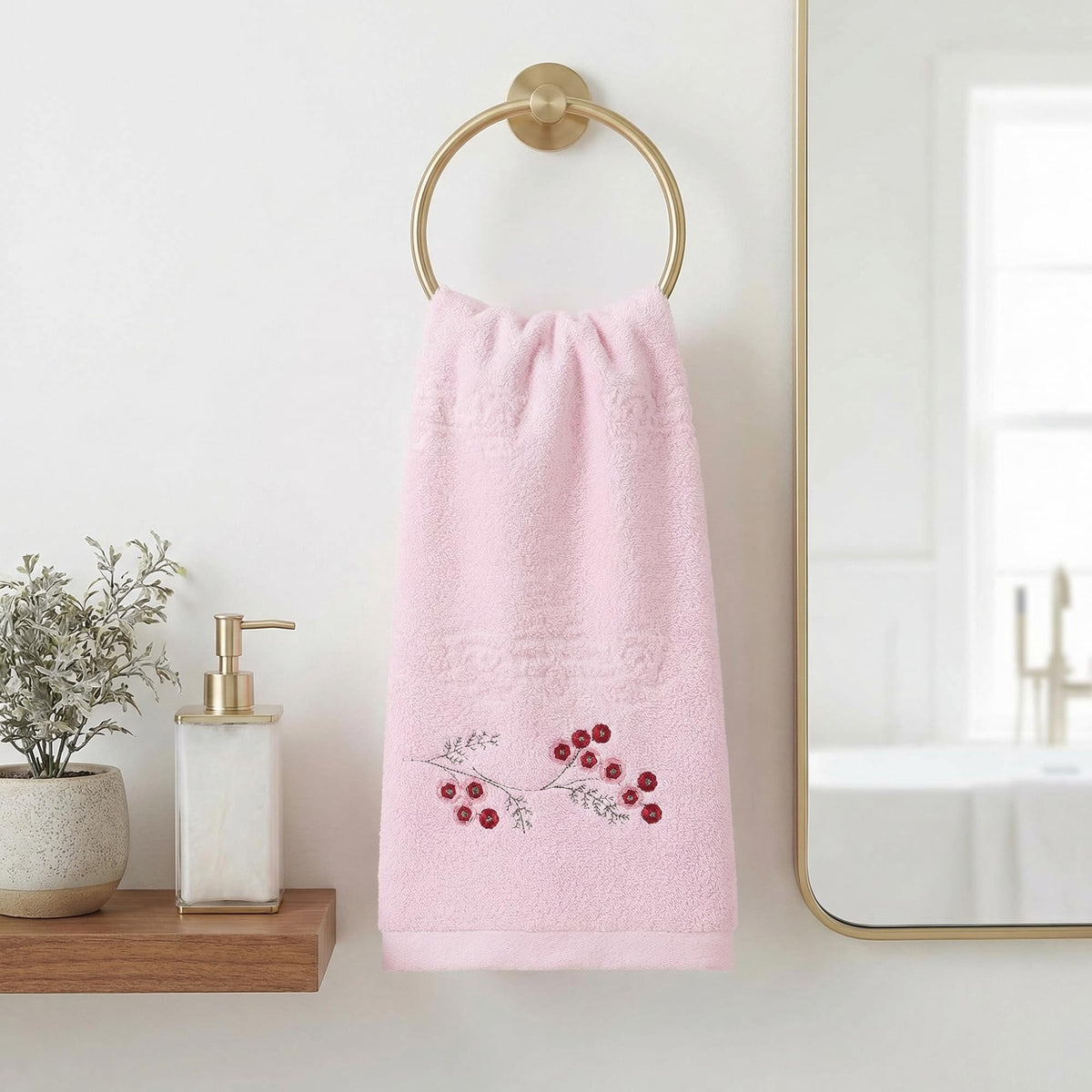 HMETOL Cotton Embroidered Floral Ultra Soft Absorbent Hand Towels 2 Pack