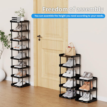 Altdnmaf 8 tier Narrow Shoe Storage Rack, Compact Single Shoerack Stand for Slim Space, Stackable Tall Thin Show Tower, Solid Plastic Shelves