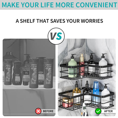 Yazoni Corner Shower Caddy 2 Pack - Bathroom Shelves No Drilling, Rustproof Stainless Steel Shower Storage Rack