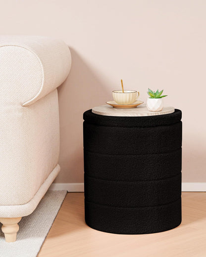Bonlife Boucle Ottoman Storage, Foot Rest Stool Seat, Folding Footstool for Living Room, Sherpa Ottoman for Bedroom, Black, 37x37x45 cm