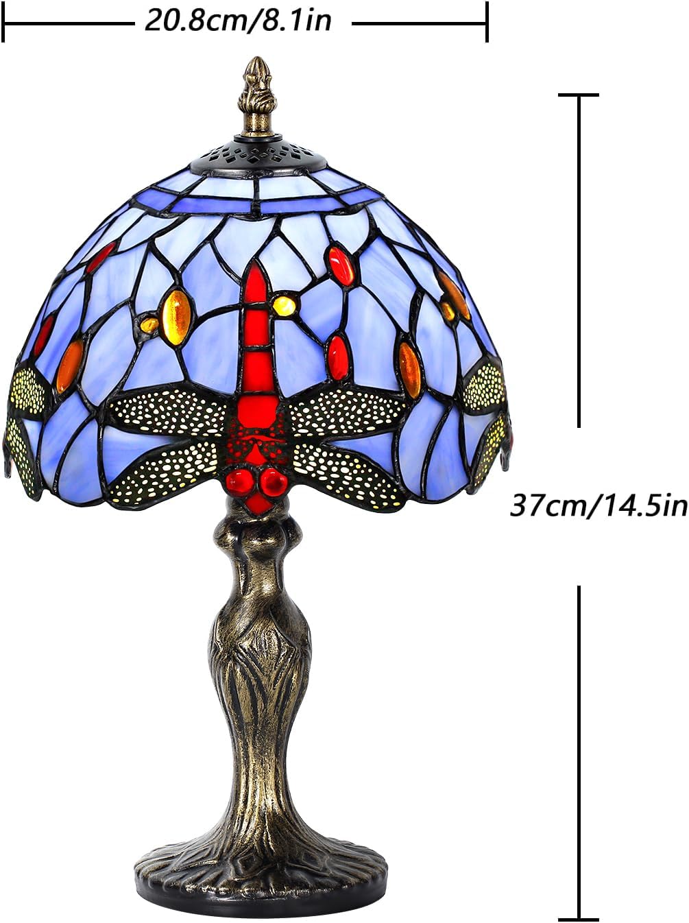MIAOKE Table Lamp Stained Glass Crystal Bead Style Table Light, Handmade Desk Bedside Table Night Lamp, Antique Art Craft Gifts Lover Kid Living Room Bedroom Study Bookcase Desk Ligh(Blue Dragonfly)
