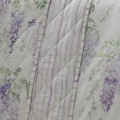 Dreams & Drapes - Purple Wisteria Bedspread (230cm X 200cm) - Soft Touch - Purple Floral Quilted Bedspreads - Lavender Floral Blanket/Bed Cover for