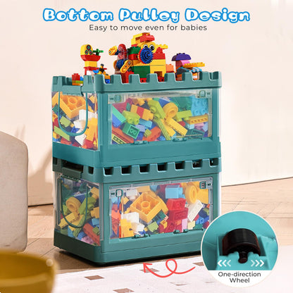 alouweekukky Kids Plastic Folding Storage Box with Lid, Double Opening with Pulleys, Suitable for Kids