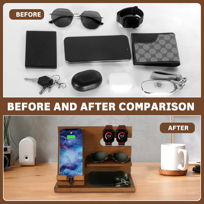 Fathers Day for Dad, Dad Birthday Gifts, Wood Phone Docking Station, Bedside Table Organiser, Presents for Father