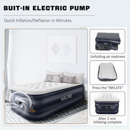 NALONE Air bed Single, Inflatable mattress with Built in Pump, 197x100x46cm Double Blow Up Mattress in 3 Mins Self-Inflation/Deflation, Portable air