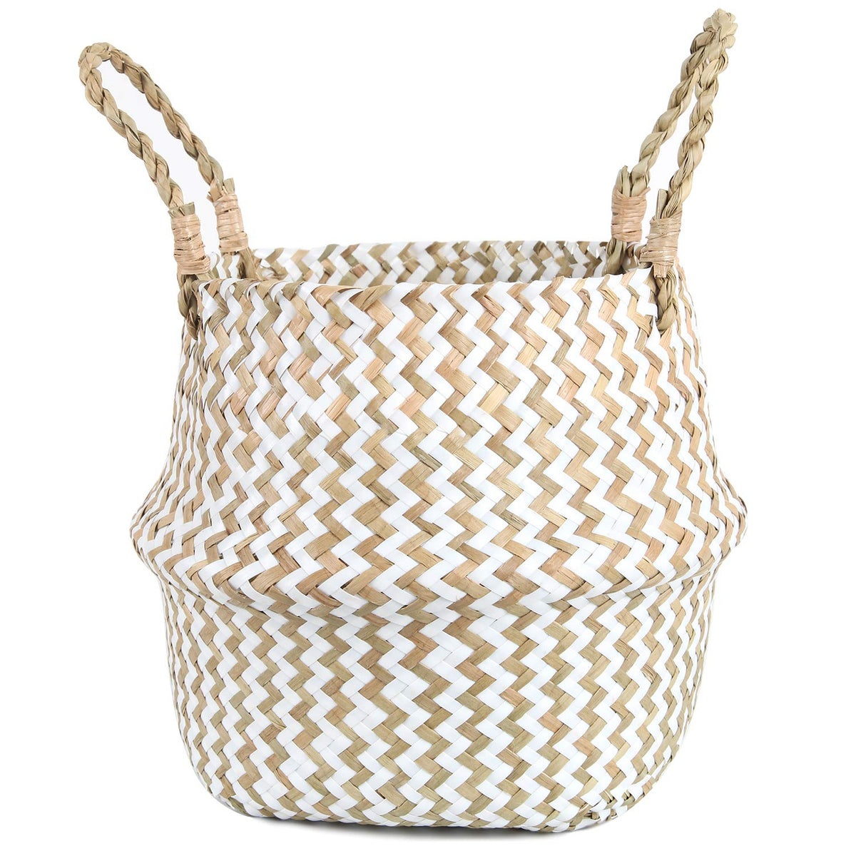 FEILANDUO Laundry Basket Wicker Woven Belly Baskets Decor Home Storage for Fruit Hand-woven Seaweed Collapsible with Handle for Organizer Plant Pot