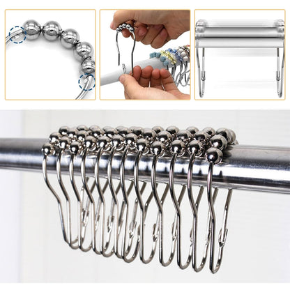 14-Piece Stainless Steel Shower Curtain Hooks - Rustproof, Smooth Gliding Rings for Easy Installation and Secure Hold on Standard Rods