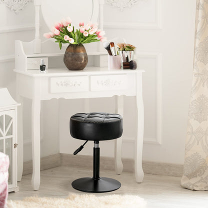 LUE BONA Modern Black Faux Leather 360° Swivel Vanity Stool, Height Adjustable Dressing Table Stool, Tufted Design, 40 to 52 cm, 136 kg Max Weight
