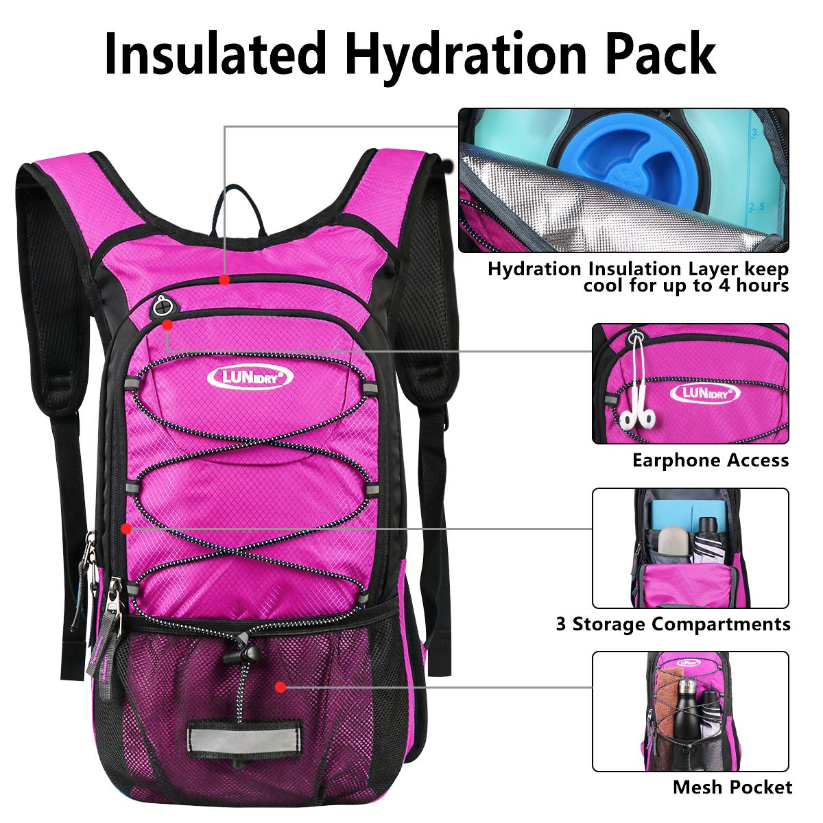 Lunidry Hydration Backpack with 3L Water Bladder, 15L Running Hydration Backpack for Men & Women, Lightweight Leakproof Water Rucksack Mountain Bike