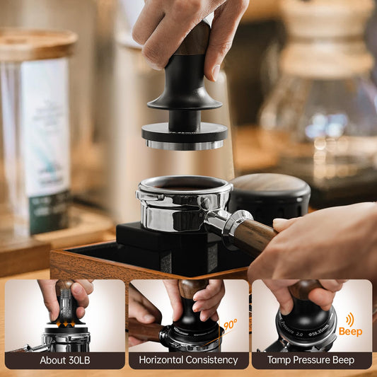 MHW-3BOMBER 54mm Espresso Coffee Tamper with 3 Spring Loaded Calibrated, Espresso Tamper 15/30lbs Espresso Hand Tamper with Sound Feedback, Suitable
