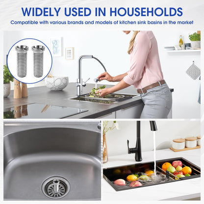 Sink Basket Strainer Screw, 2-Pack 35mm M12 Stainless Steel Hollow Drain Connector Replacement for Kitchen Sink & Wash Basin Waste Valve