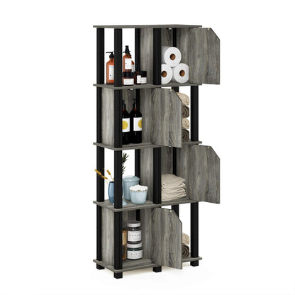 Furinno Brahms 5-Tier Storage Shelf with 4 Doors, French Oak Grey/Black