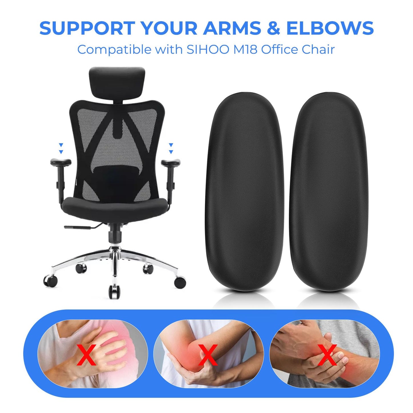 SINOLUXE Armrest pads replacement for Sihoo M18 office chair -Ergonomic office chair armrest replacement parts